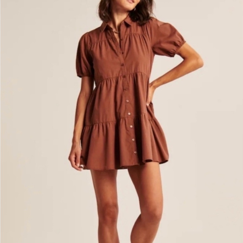 Abercrombie and Fitch Poplin Trapeze Brown Shirt Dress